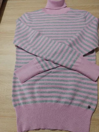 Jersey de cuello mujer a rayas color rosa y gris