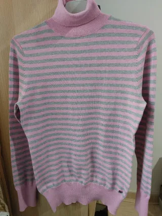 Jersey de cuello mujer a rayas color rosa y gris