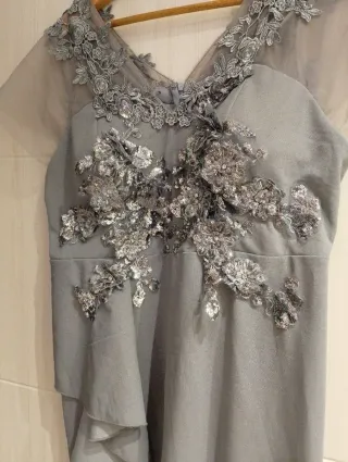 Vestido largo de fiesta gris. Talla XXL real
