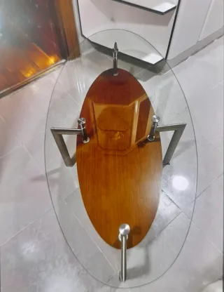 Mesa de centro cristal y madera