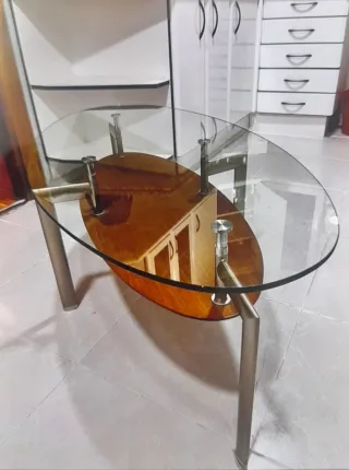 Mesa de centro cristal y madera