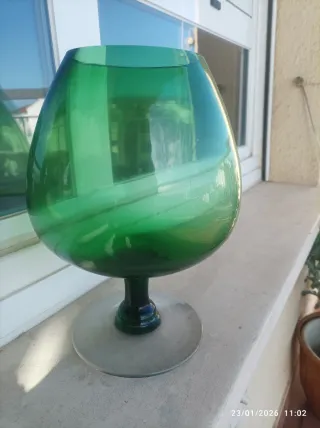 Jarrón Vintage Cristal Verde Años 70