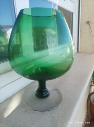 Jarrón Vintage Cristal Verde Años 70