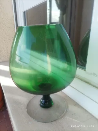 Jarrón Vintage Cristal Verde Años 70