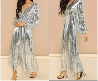 Vestido fiesta lentejuelas plateado