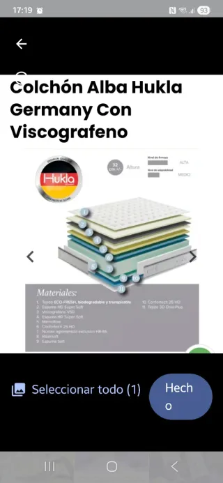 COLCHÓN ALBA HUKLA GERMANY NUEVO 135X190