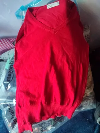 Jersey Zara Punto V-Neck Rojo Talla XL
