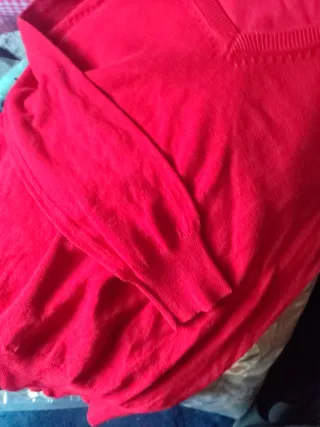 Jersey Zara Punto V-Neck Rojo Talla XL
