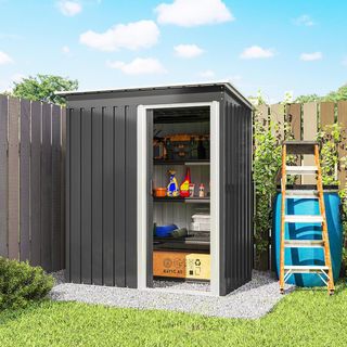 Caseta De Jardín Para Utensilios De Chapa De Acero, Cobertizo De Jardín De Acero Con Puertas Correderas, 163X89X182Cm, Negro
