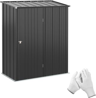 Caseta de Jardín 1.34M² en Acero Galvanizado, Cobertizo de Jardín con Techo Inclinado, Guantes y Puerta Bloqueable, Cobertizo para Herramientas, 161.5X94.5X196Cm, Negro