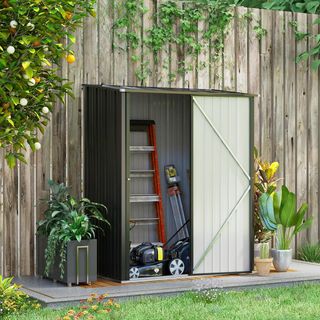Caseta de Jardín 1.34M² en Acero Galvanizado, Cobertizo de Jardín con Techo Inclinado, Guantes y Puerta Bloqueable, Cobertizo para Herramientas, 161.5X94.5X196Cm, Negro