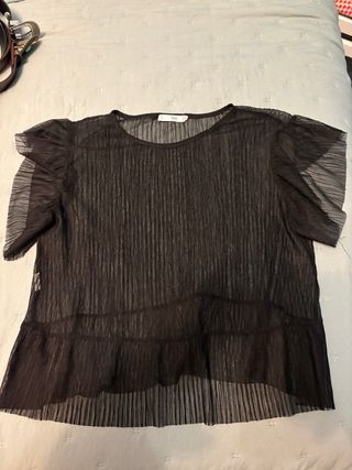 Blusa Mango Negra Transparente Talla M