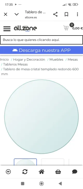 Tablero de mesa cristal de 85 cm