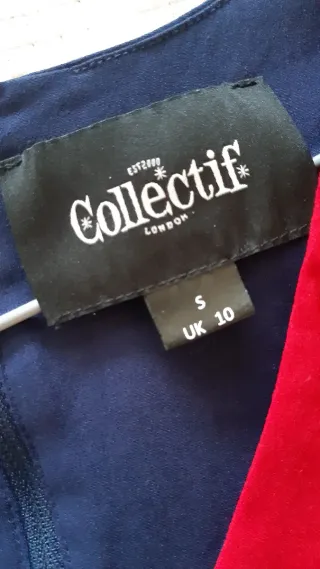 Vestido vintage azul y rojo estilo años 50.