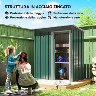 Caseta De Jardín 1.16M² en Acero Galvanizado, Cobertizo De Jardín Con Techo Inclinado Y Puerta Corredera Bloqueable, Cobertizo Para Herramientas, 163X89X182 Cm, Verde