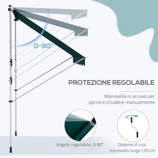 Toldo 2X1.5M para Exterior con Rollo y Manivela, Estructura Telescópica y Ángulo Regulable, Verde