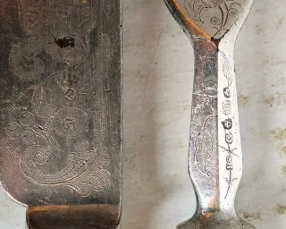 Coppia Di Grandi Posate Da Portata In Argento