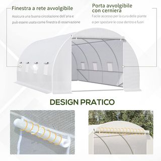 Invernadero de Jardín en Túnel para Plantas en PE con Tubos de Metal 6X3X2M Blanco