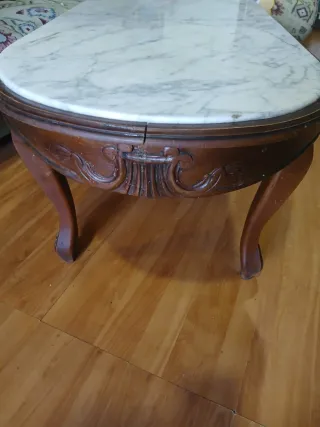 Mesa antigua madera y mármol