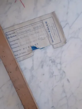 Mesa antigua madera y mármol