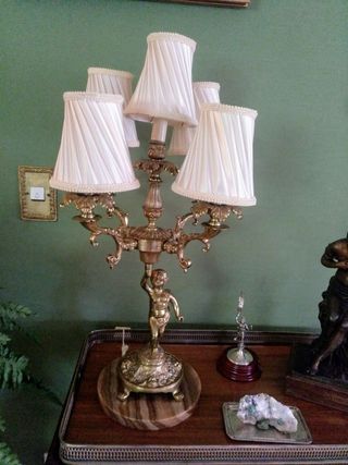 2 Lámparas Bronce Candelabro con base de Mármol