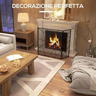 Rejilla Parascintille para Chimenea Plegable de 3 Paneles, Pantalla para Chimenea de Acero con Diseño Geométrico, 135X1.2X85Cm, Negro