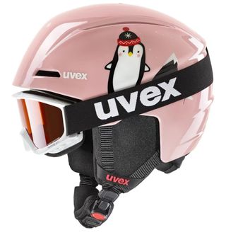 Casco y Gafas Esquí Infantil Rosa Pingüino