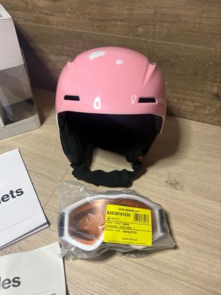 Casco y Gafas Esquí Infantil Rosa Pingüino