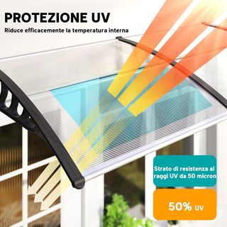 Toldo de Exterior 303X96Cm, Toldo para Exterior de Policarbonato y Aluminio, para Balcón Ventanas y Puertas, Transparente