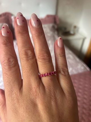 Anillo Oro Rosa Plata Baño Rubí Nuevo