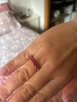 Anillo Oro Rosa Plata Baño Rubí Nuevo