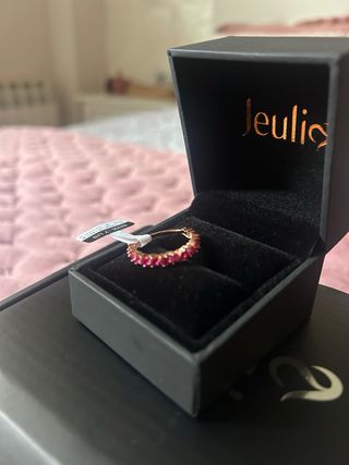 Anillo Oro Rosa Plata Baño Rubí Nuevo