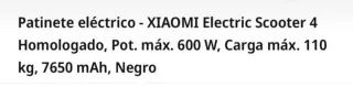 Patinete Eléctrico Xiaomi Negro Precio negociable