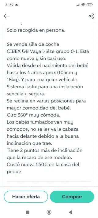 Silla Coche GB Vaya i-Size Grupo 0-1 y Espejo