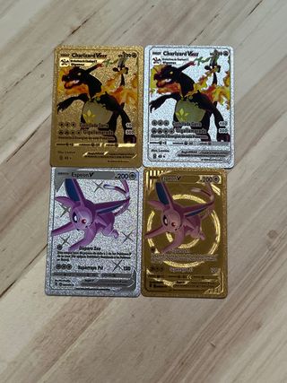4 Cartas Pokémon VMAX y V (Doradas y Plateadas)