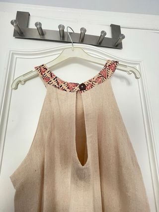 Vestido étnico beige y multicolor