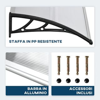 Toldo de Exterior 110X60Cm, Toldo para Exterior en Policarbonato y Aluminio, para Balcón Ventanas y Puertas, Transparente