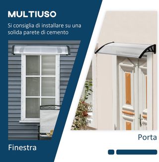 Toldo de Exterior 110X60Cm, Toldo para Exterior en Policarbonato y Aluminio, para Balcón Ventanas y Puertas, Transparente