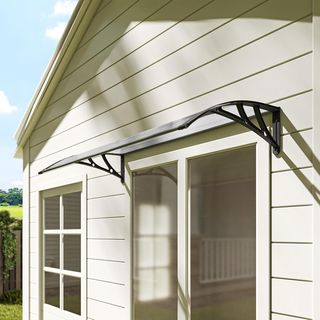 Toldo de Exterior 110X60Cm, Toldo para Exterior en Policarbonato y Aluminio, para Balcón Ventanas y Puertas, Transparente