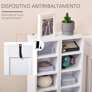 Set di 2 Scaffali Verticali per CD e DVD con 12 Ripiani Regolabili per 204 CD, Mobile Libreria Alto Salvaspazio in Legno per Camera da Letto, Soggiorno e Ufficio, 21X22.5X88.5 Cm, Bianco