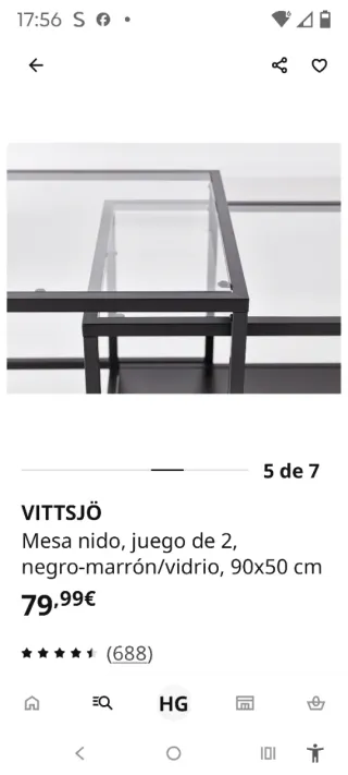 Mesa nido Ikea VITTSJÖ cristal y metal