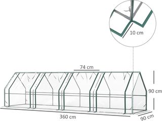 Invernadero de Jardín 360X90X90 Cm Con 4 Puertas Enrollable con Cierre, Invernadero para Huerto Con Estructura de Acero y Cubierta de PVC, para Huerto Verduras Flores Frutas, Transparente