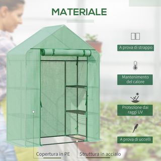 Invernadero Exterior Con 4 Estantes, Cuerdas Y Estacas, de Acero Y Plástico PE, 141X72X191 Cm, Verde