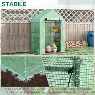 Invernadero Exterior Con 4 Estantes, Cuerdas Y Estacas, de Acero Y Plástico PE, 141X72X191 Cm, Verde