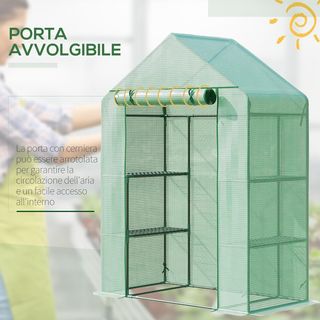 Invernadero Exterior Con 4 Estantes, Cuerdas Y Estacas, de Acero Y Plástico PE, 141X72X191 Cm, Verde