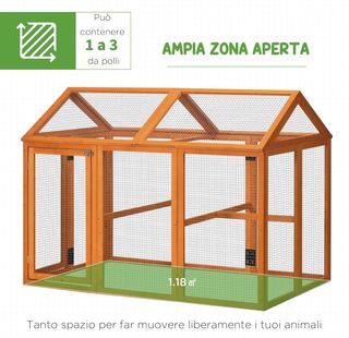 Recinto para Gallinas al Aire Libre de Madera, Jaula para Gallinas con Puertas Múltiples y Red de Metal, 140X88.5X106 Cm, Naranja