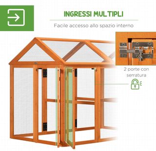 Recinto para Gallinas al Aire Libre de Madera, Jaula para Gallinas con Puertas Múltiples y Red de Metal, 140X88.5X106 Cm, Naranja