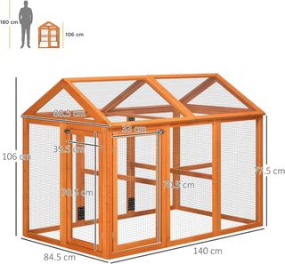 Recinto para Gallinas al Aire Libre de Madera, Jaula para Gallinas con Puertas Múltiples y Red de Metal, 140X88.5X106 Cm, Naranja
