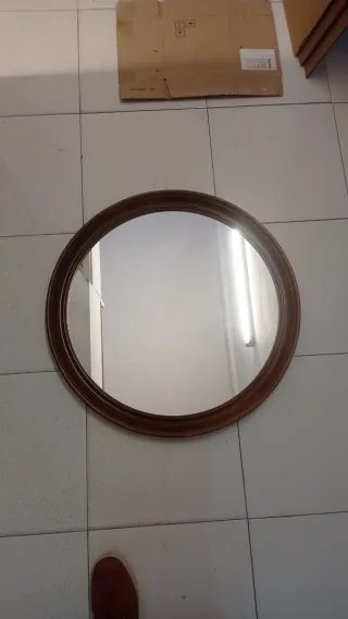 Espejo Redondo Madera y Cristal