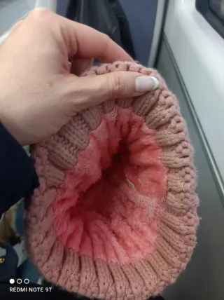 Gorro lana rosa forrado pelo pompón